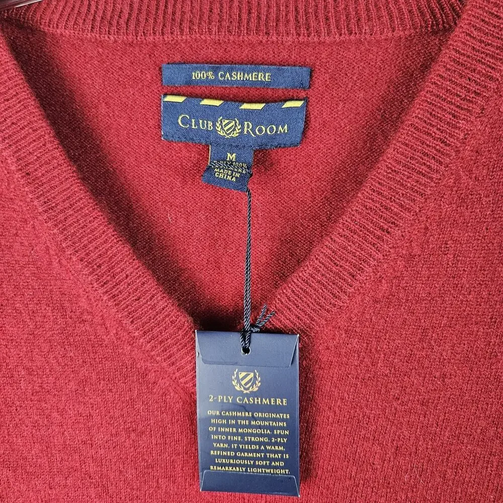 NWT CLUB ROOM Cashmere Sweater Vest Men's Size M red V-Neck 2-Ply $120